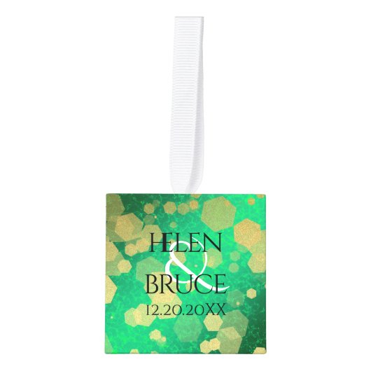 エレガント第19回ジェイド結婚記念日お祝い キューブオーナメント (正面)