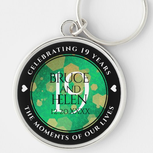 エレガント第19回ジェイド結婚記念日お祝い キーホルダー (正面)