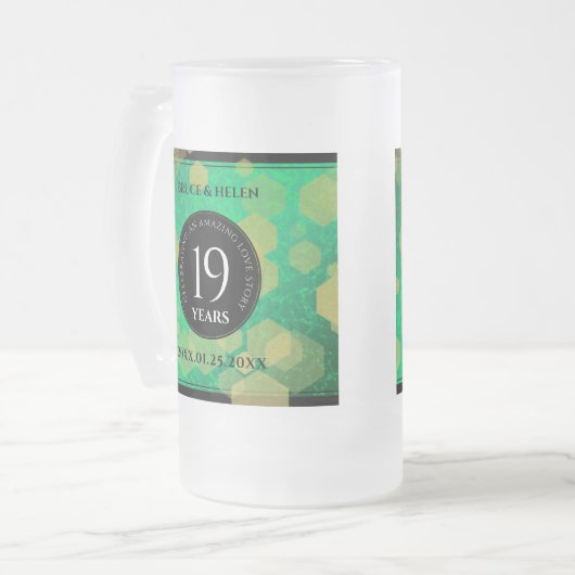 エレガント第19回ジェイド結婚記念日お祝い フロストグラスビールジョッキ (正面左)