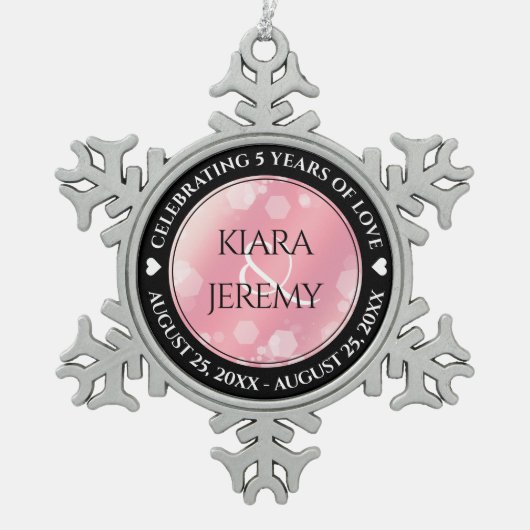 エレガント第2回5バラクォーツ結婚周年記念 スノーフレークピューターオーナメント (正面)