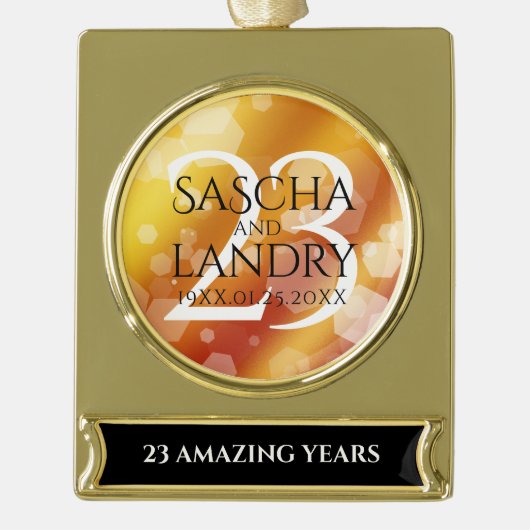エレガント第23回帝国トパ結婚ス記念日 ゴールドプレートバナーオーナメント (正面)
