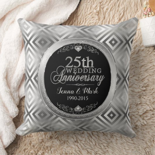 エレガント第25期銀の幾何結婚テンプレート クッション (ブランケット)