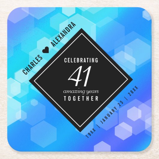 エレガント第41回ブルー・トパ結婚ス記念日 スクエアペーパーコースター (正面)