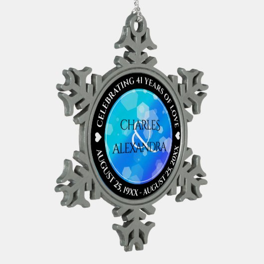 エレガント第41回ブルー・トパ結婚ス記念日 スノーフレークピューターオーナメント (左)