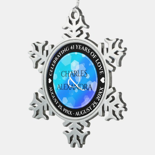 エレガント第41回ブルー・トパ結婚ス記念日 スノーフレークピューターオーナメント (右)