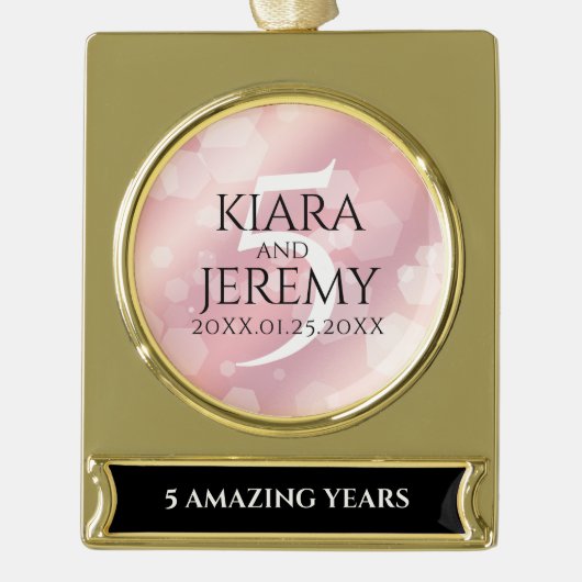 エレガント第5バラクォー結婚ツ記念日 ゴールドプレートバナーオーナメント (正面)
