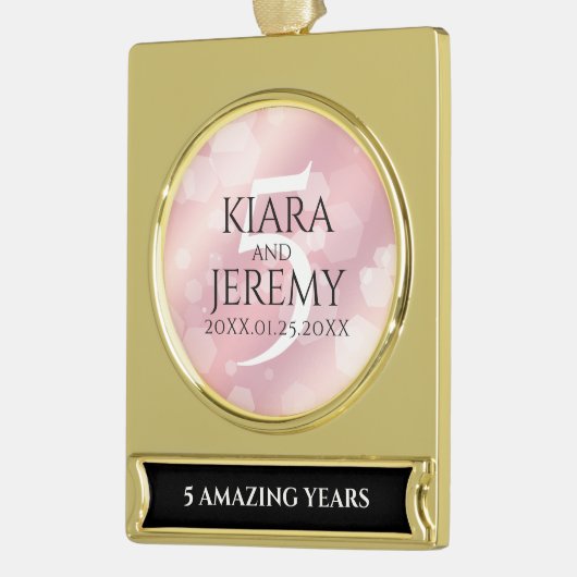 エレガント第5バラクォー結婚ツ記念日 ゴールドプレートバナーオーナメント (左)