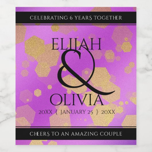 エレガント第6回33回47アメジスト結婚記念日 ワインラベル (シングルラベル)