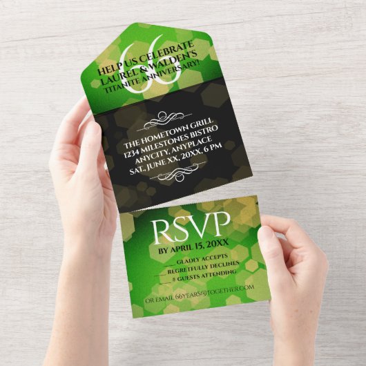 エレガント第66回タイタ結婚ナイト記念日 オールインワン招待状 (貼ってはがせる)