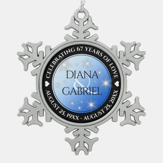 エレガント第67回スター結婚サファイア スノーフレークピューターオーナメント (正面)