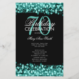 エレガント第70回バースデーパーティプログラムティール（緑がかった色）メニュー