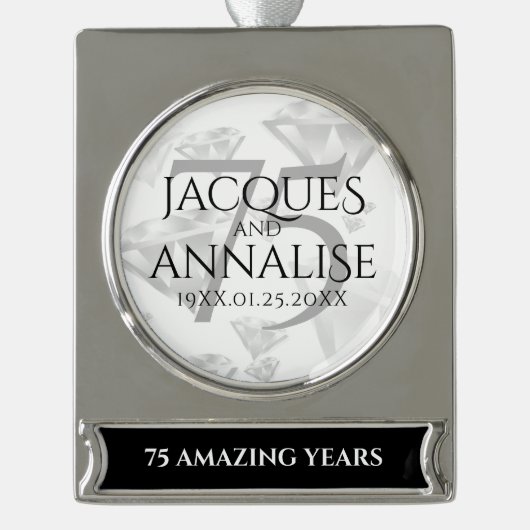 エレガント第75回ダイヤ結婚モンド シルバープレートバナーオーナメント (正面)