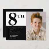 エレガント第8回誕生日の招待ブラックシックモダン 招待状 (正面/裏面)