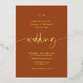 エレガント筆の結婚金ゴールド 箔招待状 (正面)