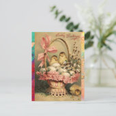 エレガント籠、鶏、花、復活卵 シーズンポストカード (スタンド正面)