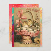 エレガント籠、鶏、花、復活卵 シーズンポストカード (正面/裏面)