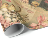 エレガント籠、鶏、花、復活卵 ラッピングペーパー (ロールコーナー)