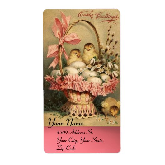 エレガント籠、鶏、花、復活卵 ラベル (正面)
