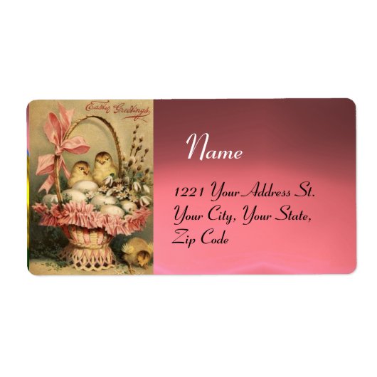 エレガント籠、鶏、花、復活卵 ラベル (正面)