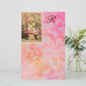 エレガント籠、鶏、花、復活卵 便箋 (スタンド正面)