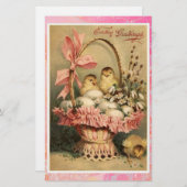 エレガント籠、鶏、花、復活卵 便箋 (正面/裏面)