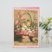 エレガント籠、鶏、花、復活卵 便箋 (スタンド正面)