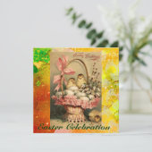 エレガント籠、鶏、花、復活卵 招待状 (スタンド正面)