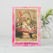 エレガント籠、鶏、花、復活卵 招待状 (スタンド正面)