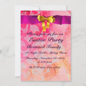 エレガント籠、鶏、花、復活卵 招待状 (裏面)