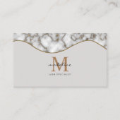 エレガント粉砕金ゴールド大理石ブラックグレーモノグラム 名刺 (正面)