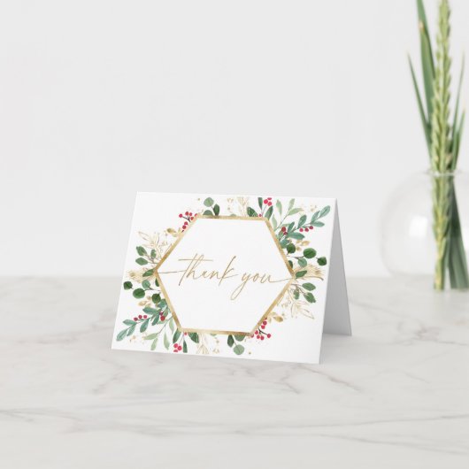 エレガント紅色の金ゴールド サンキューカード (正面)