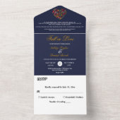 エレガント紅葉ハートネイビーブルーフローラ結婚ズ オールインワン招待状 (内側)