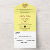 エレガント紅葉ハート黄フローラ結婚ズ オールインワン招待状 (内側)