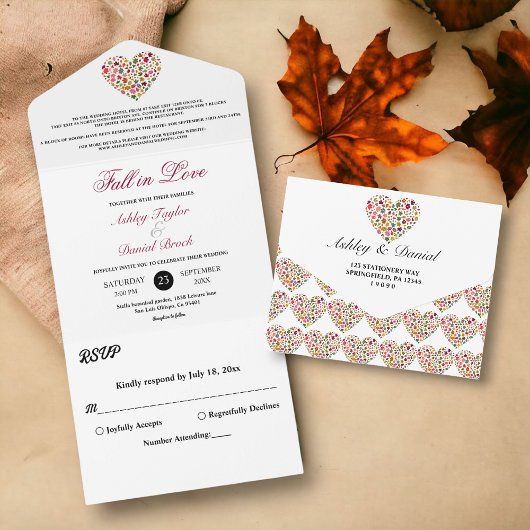 エレガント紅葉ロマンハート結婚フローラ オールインワン招待状