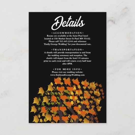 エレガント紅葉彫刻ツリーシック黒結婚の エンクロージャーカード (正面)