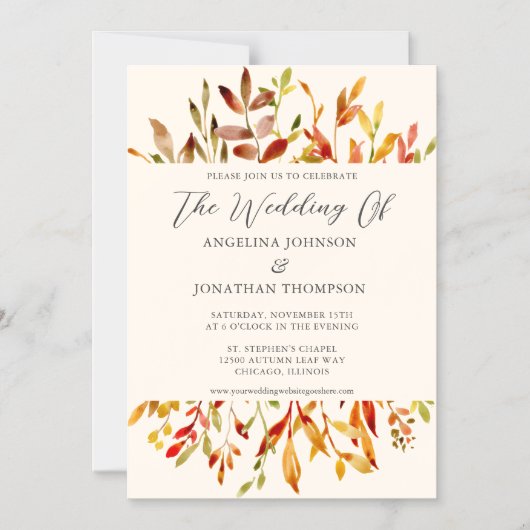 エレガント紅葉水カラー秋の結婚式 マグネット招待状 (正面)