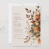 エレガント紅葉水色フローラ結婚 招待状 (正面)
