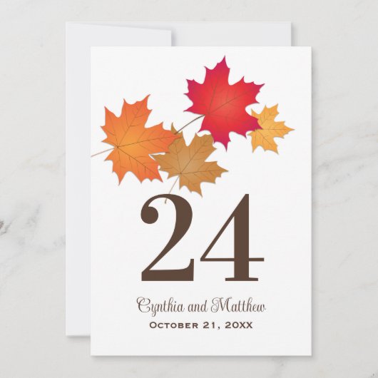エレガント紅葉秋の結婚式テーブル番号 招待状 (正面)