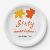 エレガント紅葉秋フローラ60誕生日 ペーパープレート (正面)