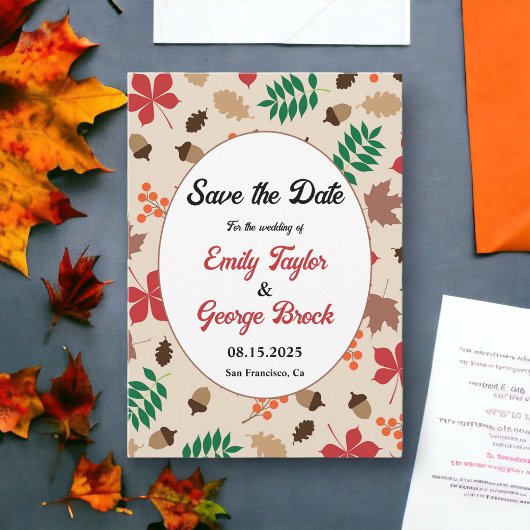 エレガント紅葉秋モダンフローラ結婚ズ セーブザデート