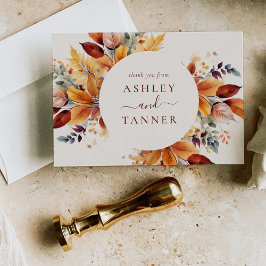 エレガント紅葉秋結婚の サンキューカード