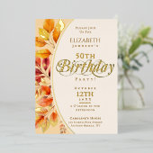 エレガント紅葉秋50誕生日 箔招待状 (立ち正面)