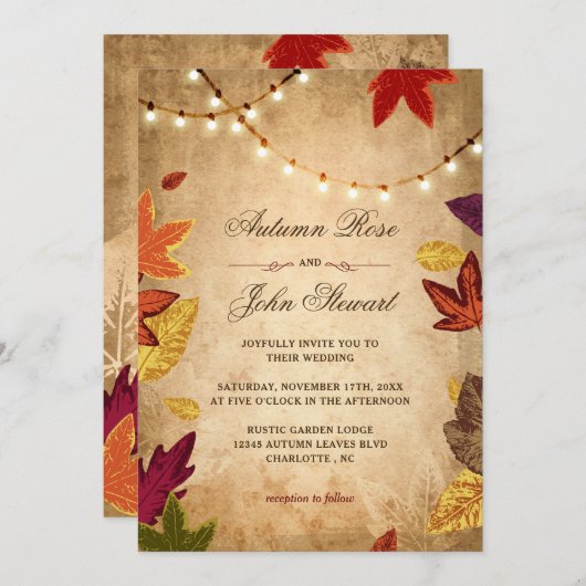 エレガント紅葉素朴秋の結婚式 招待状 (正面/裏面)