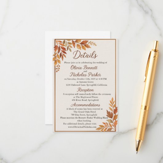 エレガント紅葉&銅台本素朴秋 エンクロージャーカード (正面/裏面インサイチュ)