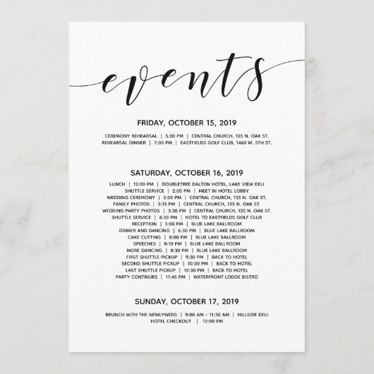 エレガント素朴なウェディングウェルカムカードと旅程カード プログラム (裏面)