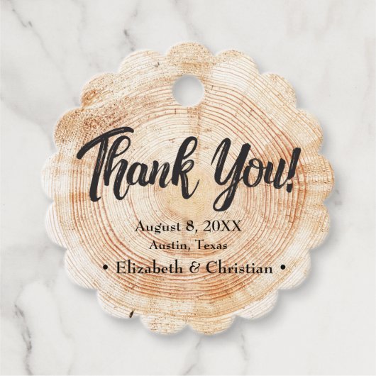 エレガント素朴なウェディングウッドカットありがとう フェイバータグ (正面)