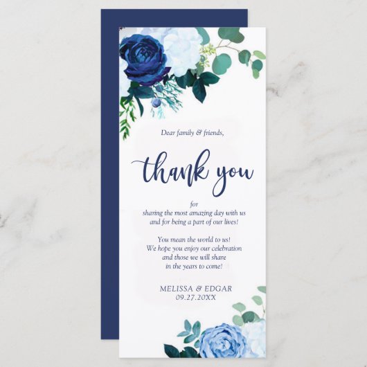 エレガント素朴なネイビ結婚ーブルー感謝していの君 (正面/裏面)