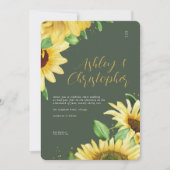 エレガント素朴ひまわりモスグリーン結婚写真 招待状 (正面)