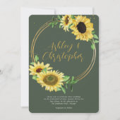 エレガント素朴ひまわりモスグリーン結婚写真 招待状 (正面)