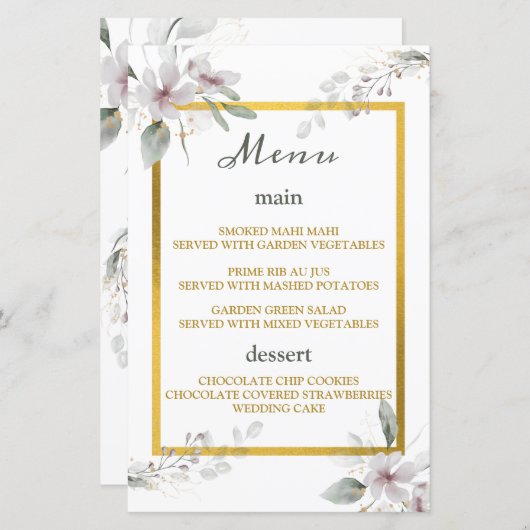 エレガント素朴ほこりっぽい白い花の水色金ゴールド (正面/裏面)